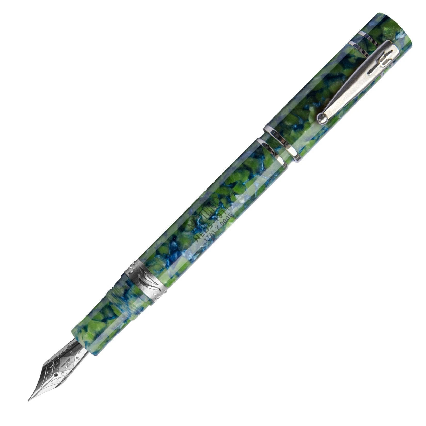 Nettuno 1911 Neos Atlante Fountain Pen, Blue & Green, Palladium Trim, Medium Nib 3 Nettuno 1911 Neos Atlante Fountain Pen, Blue & Green, Palladium Trim, Medium Nib
