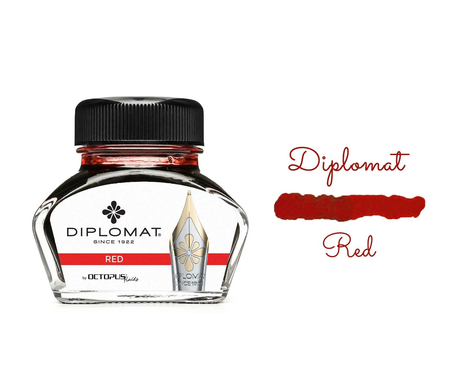 Diplomat Octopus Fountain Pen Ink Bottle, 30ml, Red 3 Diplomat Octopus Fountain Pen Ink Bottle, 30ml, Red