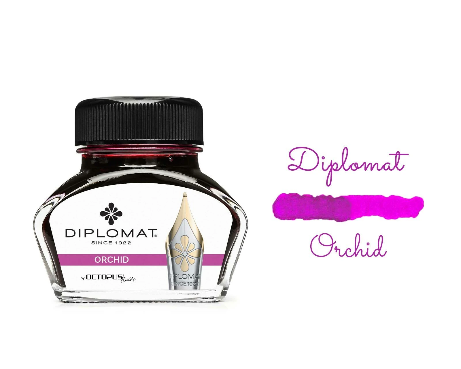 Diplomat Octopus Fountain Pen Ink Bottle, 30ml, Orchid 3 Diplomat Octopus Fountain Pen Ink Bottle, 30ml, Orchid