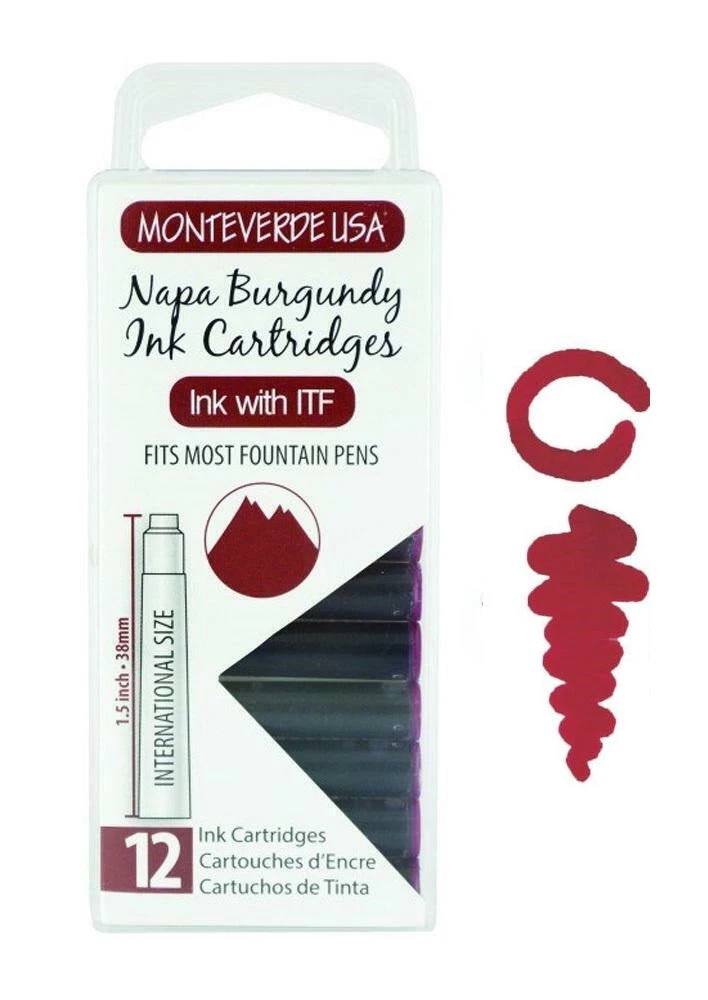 Monteverde International Standard Fountain Pen Ink Cartridges, Napa Burgundy 3 Monteverde International Standard Fountain Pen Ink Cartridges, Napa Burgundy