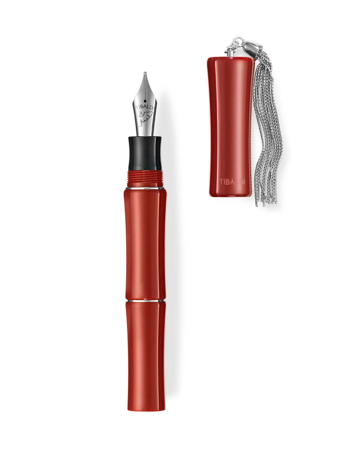 Tibaldi Bambo Lipstick Red Resin Fountain Pen, Sterling Silver Tassel, Fine Nib 3 Tibaldi Bambo Lipstick Red Resin Fountain Pen, Sterling Silver Tassel, Fine Nib