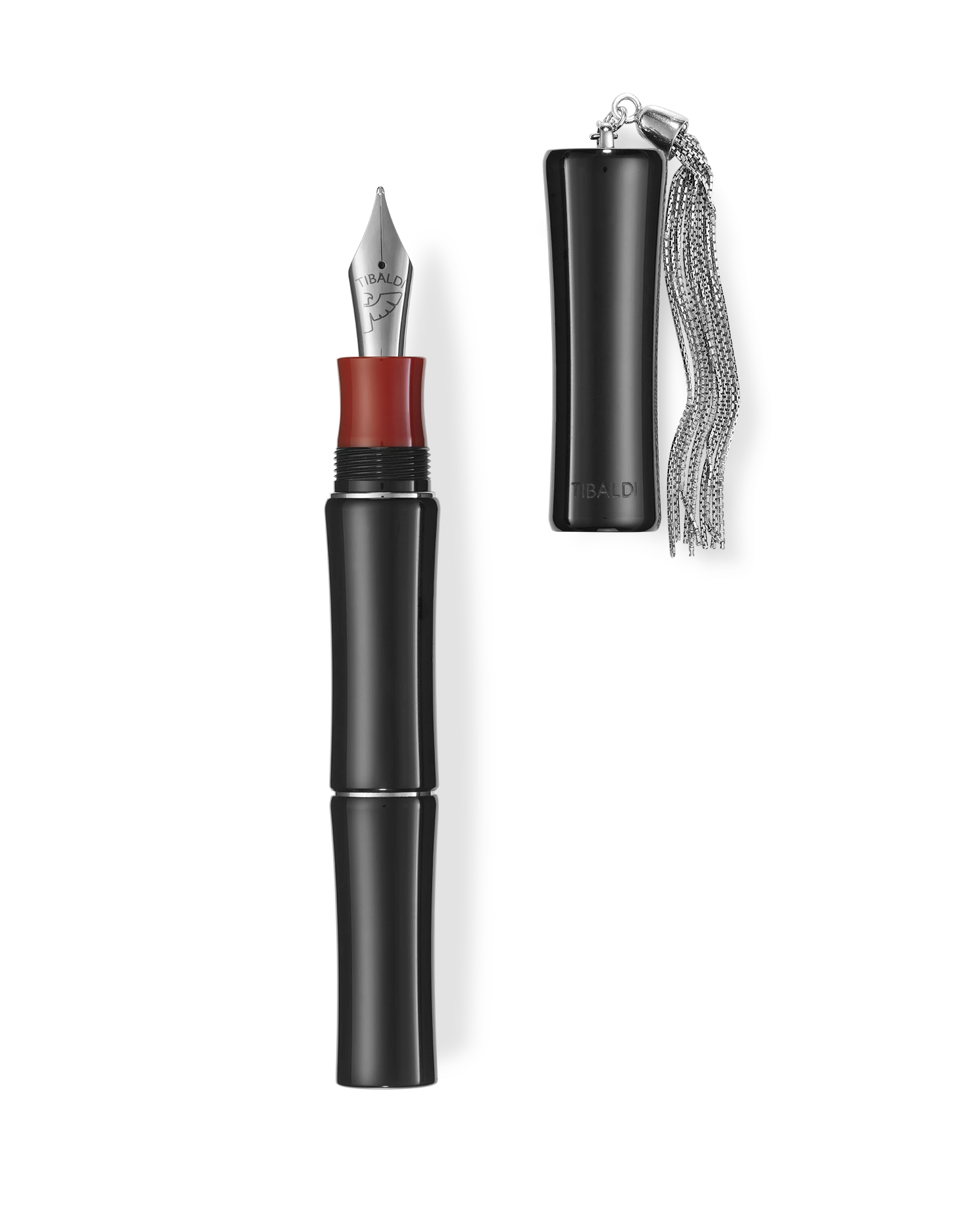 Tibaldi Bamboo Rich Black Resin Fountain Pen, Sterling Silver Tassel, Medium Nib 3 Tibaldi Bamboo Rich Black Resin Fountain Pen, Sterling Silver Tassel, Medium Nib