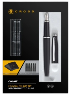 Cross® Cross Calais Fountain Pen, Black & Chrome, Medium, Free Refills -Noodlers Store Calais