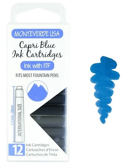 Monteverde International Standard Fountain Pen Ink Cartridges, Capri Blue 3 Monteverde International Standard Fountain Pen Ink Cartridges, Capri Blue