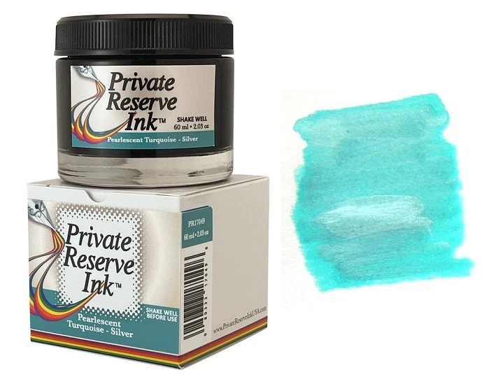 Private Reserve Pearlescent Fountain Pen Ink Bottle, 60ml, Turquoise Silver 3 Private Reserve Pearlescent Fountain Pen Ink Bottle, 60ml, Turquoise Silver