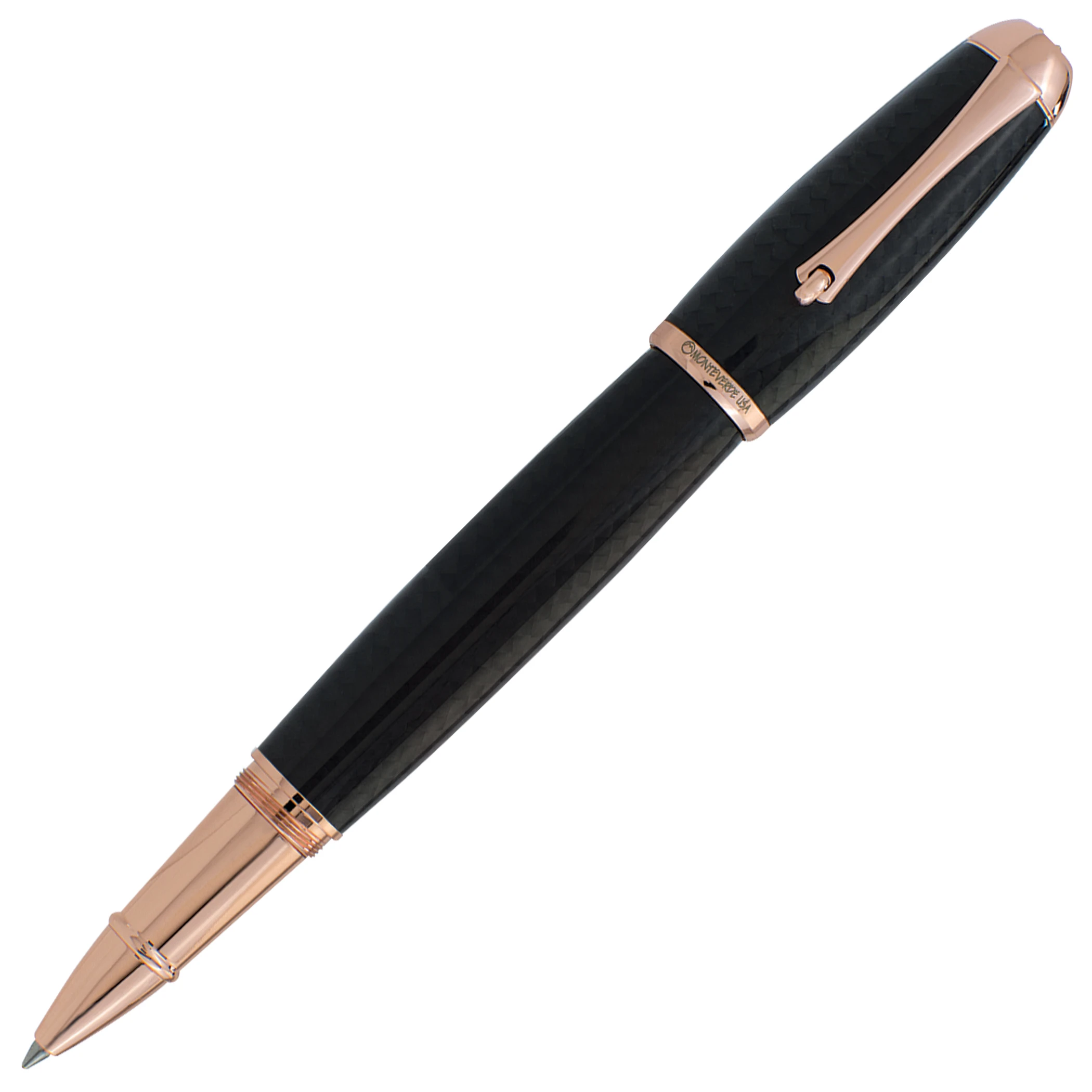 Monteverde Super Mega Carbon Fiber Rollerball Pen, Rose Gold Trim 3 Monteverde Super Mega Carbon Fiber Rollerball Pen, Rose Gold Trim