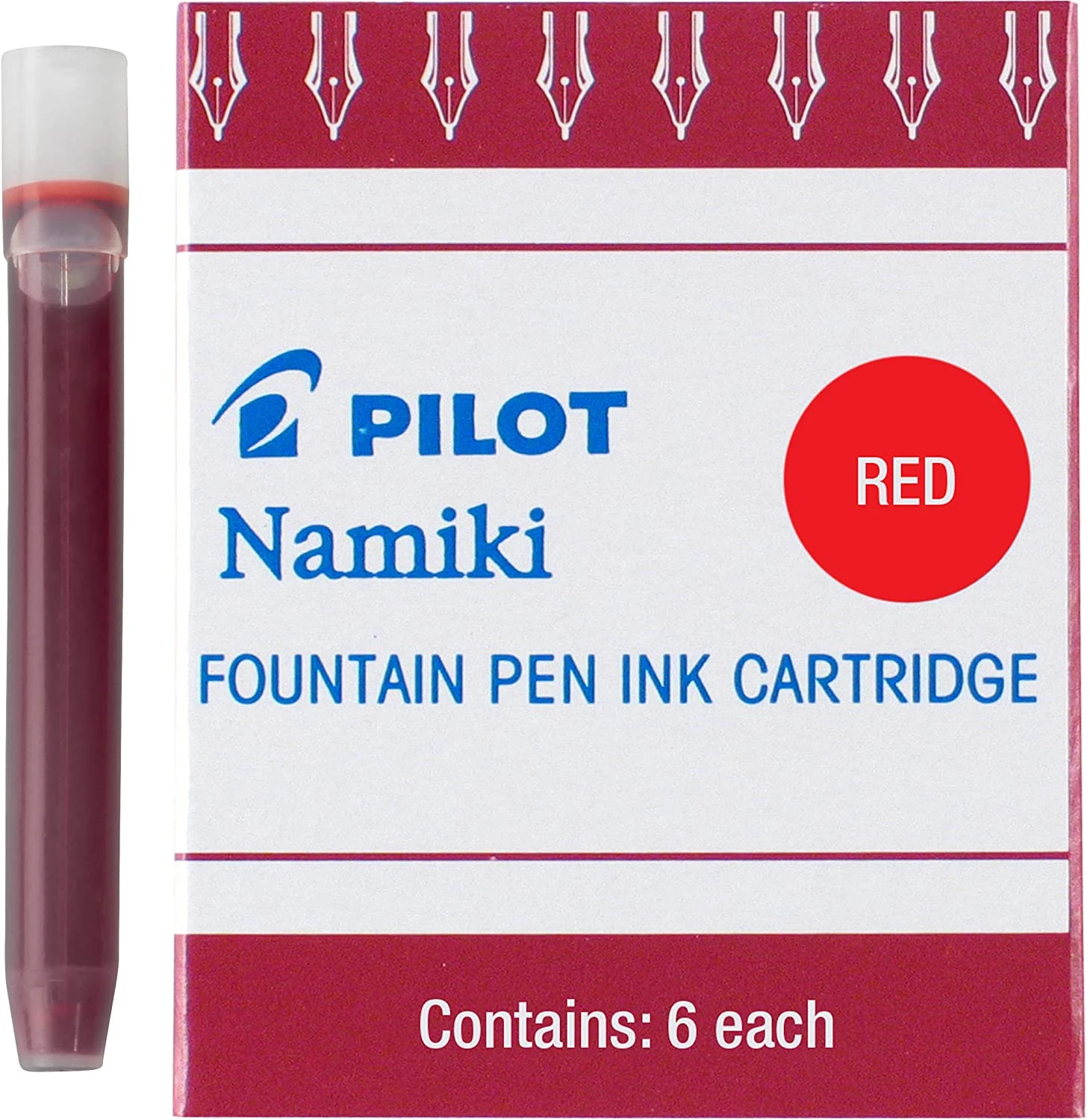 Pilot Namiki Fountain Pen Ink Cartridges, Red, 6pk 3 Pilot Namiki Fountain Pen Ink Cartridges, Red, 6pk
